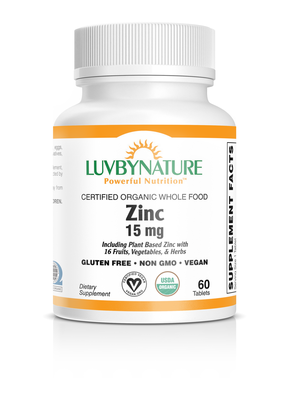 Organic Whole Food Zinc, LuvByNature, 15mg