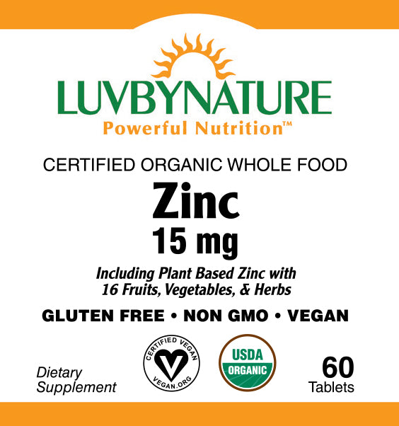 Organic Whole Food Zinc, LuvByNature, 15mg