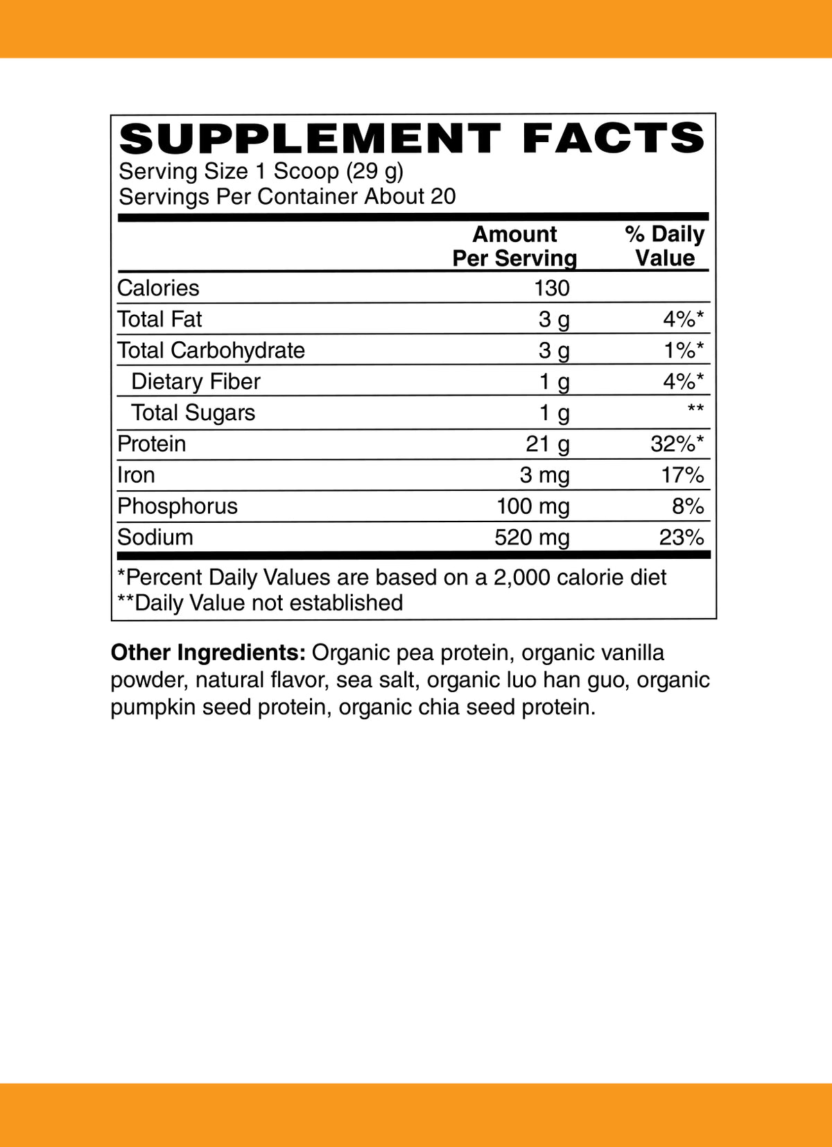 Organic Plant Based Protein Powder Vanilla