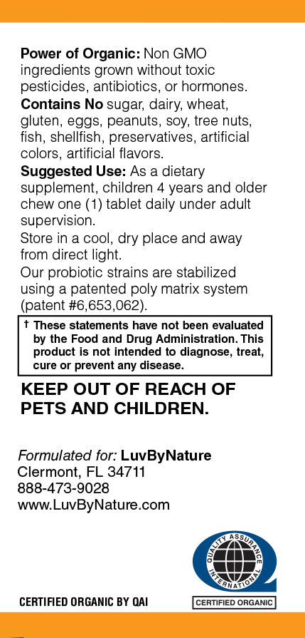 Organic Kids Comfort 5 Billion Probiotic, Strawberry Banana, LuvByNature