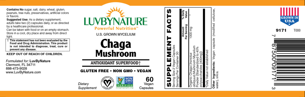 Organic Chaga Mushroom Powder, LuvByNature